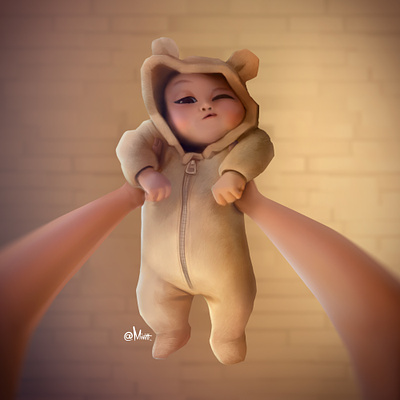 My son baby bear cartoon cute digital painting disney handmade illustration photoshop pixar teddy bear wacom