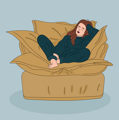 The girl is sitting on a very soft armchair with pillows app branding design graphic design illustration logo typography ui ux vector