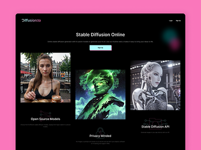 Diffusion.to - landing page diffusion landing page page deisgn stable diffusion web design