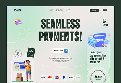 PayMate - FinTech Landing Page design figma fin tech fintech money payment payment gateway transaction ui ux wallet website wow