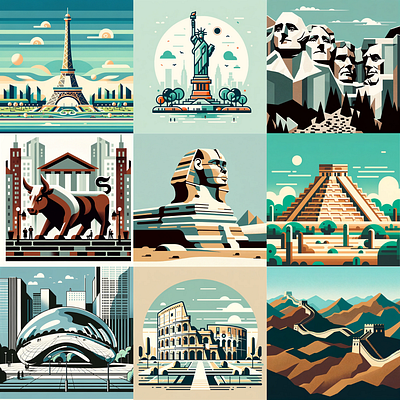 DALL-E Famous Monuments Illustrated art famous flat illustrated graphic design ui