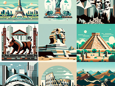 DALL-E Famous Monuments Illustrated art famous flat illustrated graphic design ui
