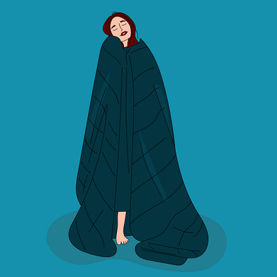 The girl is standing under a warm blanket app branding design graphic design illustration logo typography ui ux vector