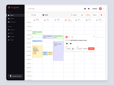 Time Tracking App app application dashboard filters side menu system tasks time tracking ui ux web