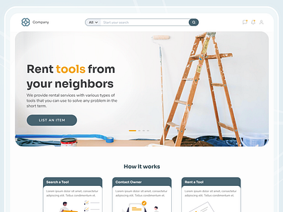 Landing Page cards hero home landing page rent tools tools web design working tools