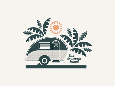 Anastasia Island Camping Illustration camping illustration palm palm fronds retro st. augustine tear drop camper vector