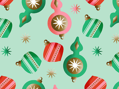Retro Christmas Ornaments Pattern christmas christmas ornament holiday illustrator ornament ornaments pattern procreate retro start surface patter vintage