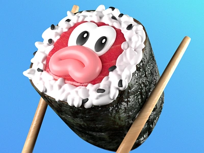 Sushi 3d blender cartoon character chopsticks fish japanese food maki sashimi sushi