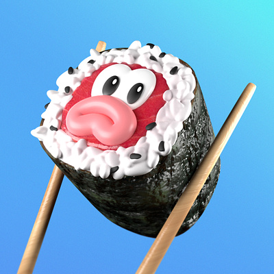 Sushi 3d blender cartoon character chopsticks fish japanese food maki sashimi sushi