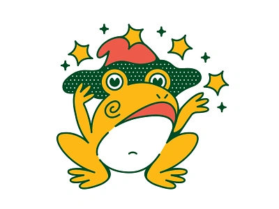 Frog Wizard animal branding cartoon character design eyes feet frog graphic design hat icon illustration logo mouth print sparkle star sticker tarot wizard