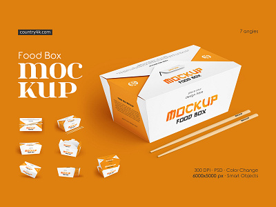 Food Box Mockup Set asian box chinese chopsticks delivery food logo lunch mockup mockups pack package packaging paper product sticks takeout wok