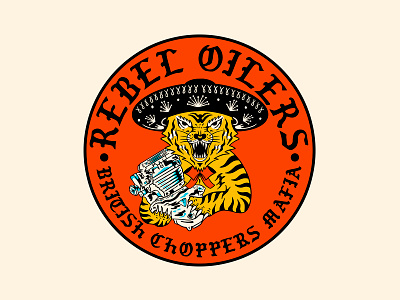 Rebel Oilers branding choppers custom design graphic design harley davidson hechoenmexico illustration kustom logo mexico motorcycle tiger tigre triumph