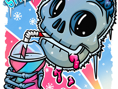 Brain Freeeeze art brain brain freeze brrr character cold cup design draw fast food freeze frozen graphic illustration skeleton skull slushy snowflakes