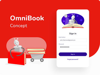 OmniBook Concept animation app application bookstore buying process concept design graphic design illustartion illustration set illustrations light mode product design robot ui ux design