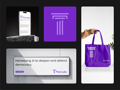 P-Labs ai billboard brand branding democracy identity it lab logo mobile pillar pluribus purple tech tool tote tote bag