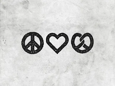 Peace Love Pretzels / Brand Identity brand design branding design company designer food and beverage design graphic design icon icons illustration kitchen logo logo design pretzel logo pretzel shop pretzels restaurant design scratch kitchen shop supporting brand elements