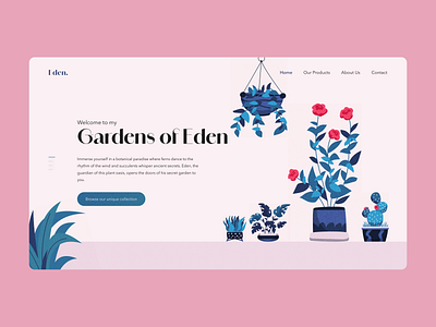 01/ Garden of Eden [One pic, One interface] blue branding design ecology garden graphic design guyen interface landing page mathis pink plant ui vector web website