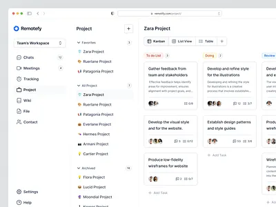 Remotefy - Remote Team Management Saas Webapp | Project app application clean collaborate management minimalist platform project management project manager remote saas task task management team team management ui uiux ux webapp website