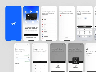 Finance mobile app - Wealth (Sign Up) app banking card concept finance confirm email finance app forgot password ios money transfer onboarding onboarding screen one time password password sign in sign up signin signup spending start screen terms of service walkthrough