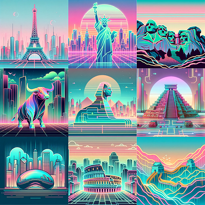 DALL-E Famous Monuments CyberPunk beautiful cyberpunk famous graphic design ui