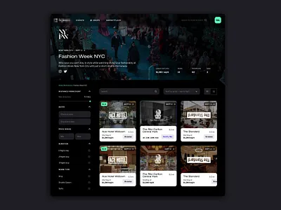 Hotel Room Marketplace app cards dark dashboard drops e commerce ecommerce event filter hotel room interface search shop sort token tokenization ui ux web3 widget