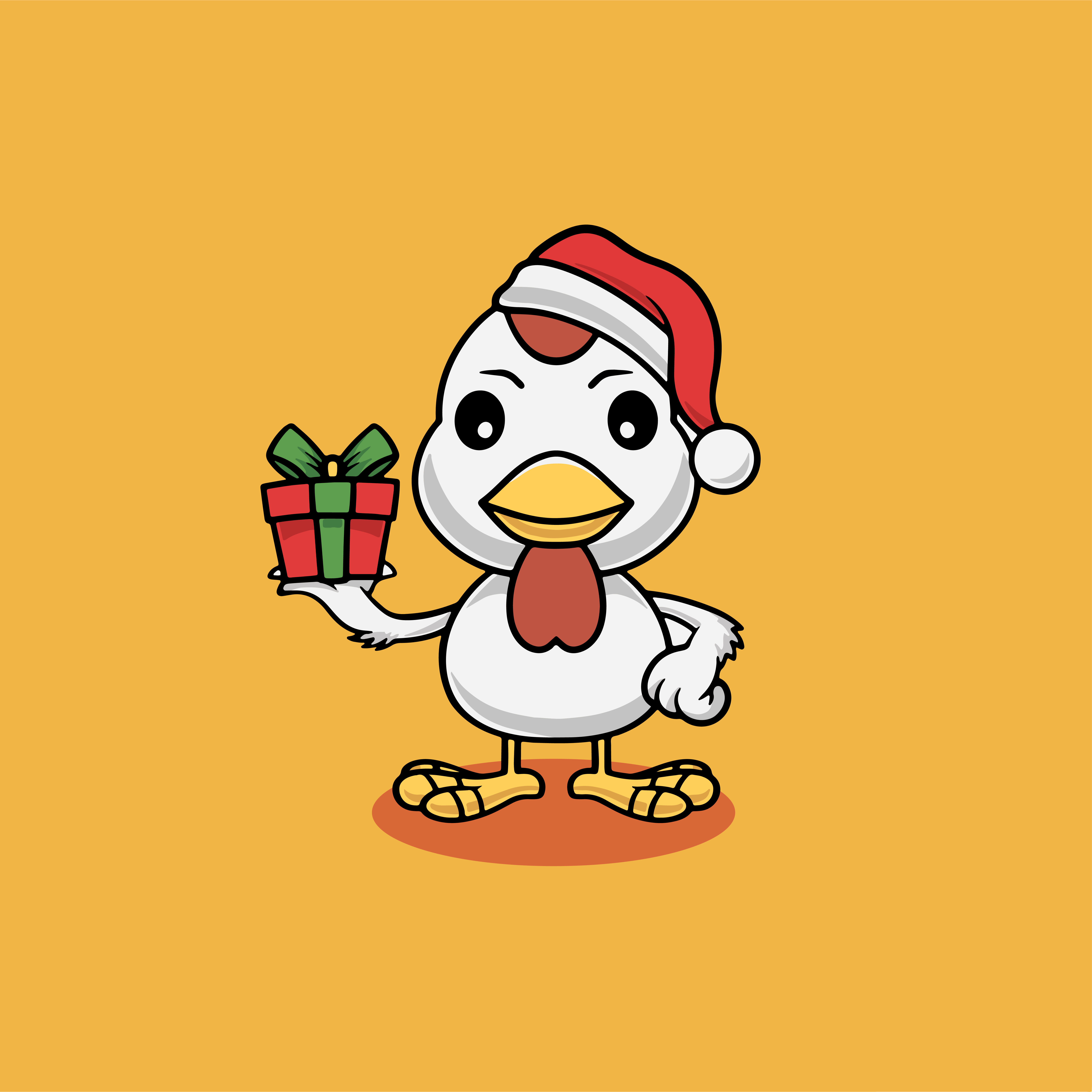 Cute chicken with christmas gift cartoon illustration celebration