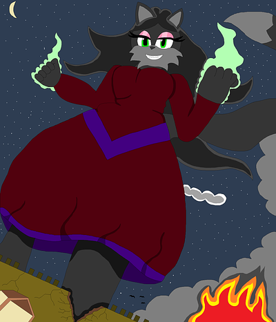 In The Dark Of The Night 2023 adult anthro character dresses evil fantasy foxes furry giantess illustration kaiju mobian moebian red sonic sonicoc vixen vulpine witches women