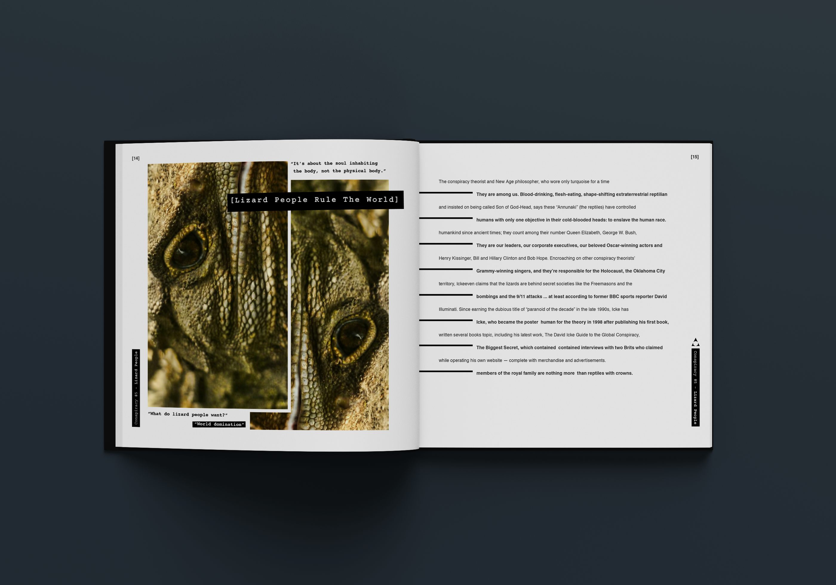 Various Conspiracy Book Spreads | Experimental Typography book book spreads conspiracies conspiracy theories experimental typography explorations in typography graphic design layout layout design typography