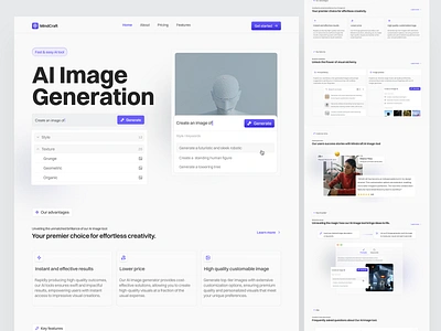 AI SaaS Image Generation Landing Page ai image card clean components desktop generation graph hire web designer hire web developer home page landing landing page landing page design midjourney responsive design saas ui web design website website design