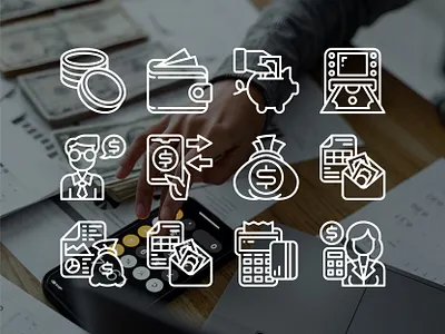 Finance Icon Set accountant app coin dollar finance icon illustration invoice loan money set ui website