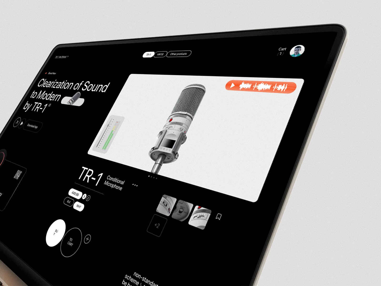 audio e-commerce / sound. 2023 2024 audio awsmd black clean clear e commerce ecommerce gray microphone modern saas simple sound ui