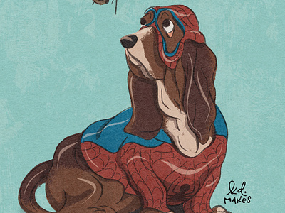 Inktober Revisited - Day 2 - Spiders basset challenge costume cute dog dopey drawing hero hound illustration ink inktober procreate spider spidey texture