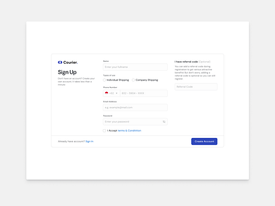 Courier - Registration Page Exploration clean design purple registration ui ux web