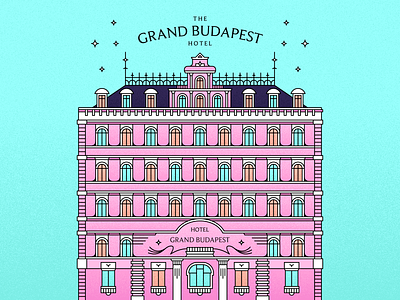 The Grand Budapest Hotel Poster 💗 architecture budapest building design film grand budapest hotel graphic design hotel illustration lineart movie pink the grand budapest hotel vector wes anderson