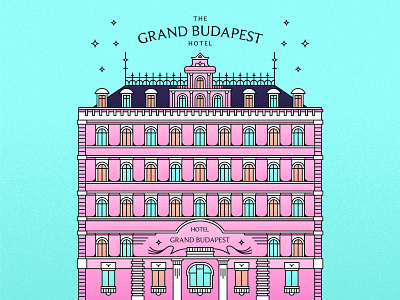 The Grand Budapest Hotel Poster 💗 architecture budapest building design film grand budapest hotel graphic design hotel illustration lineart movie pink the grand budapest hotel vector wes anderson