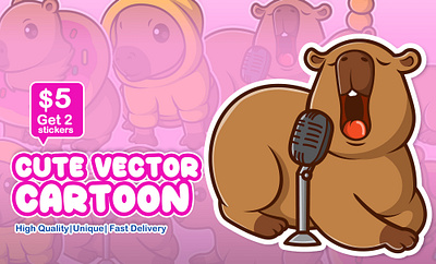 Cute Vector Sticker Cartoon Character Capybara mascot