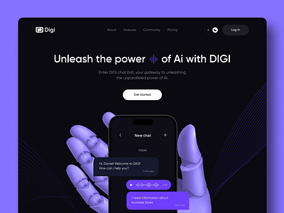 AI Chat App Landing Page ai animation bot chat chat bot concept dark landing page purple ui uiux ux web design website