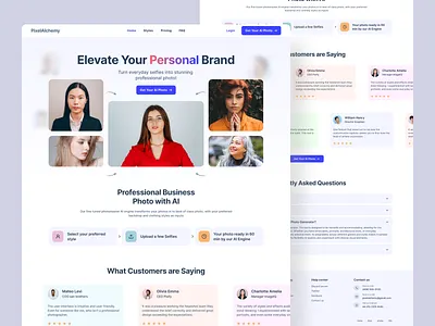 AI photo generator landing page ai image ai image generator ai landing page art generator artificial intelli clean customer review design faq footer generative art hero ai home page landing page text to image ui ux design website