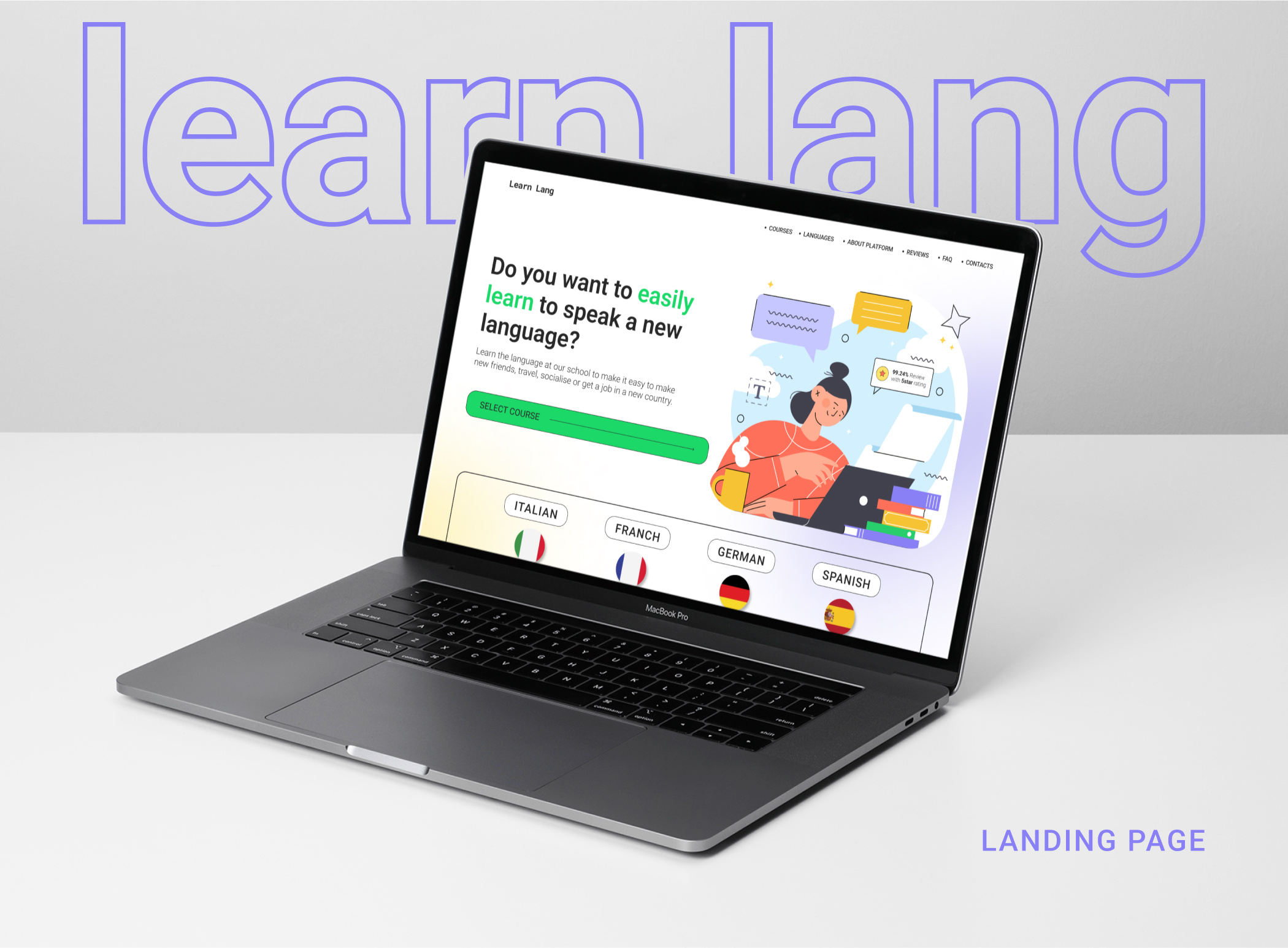 On-line school Landing page created in Figma. color design educetion figma landing page motion graphics prototyping typography ui user ux vector web design wireframe
