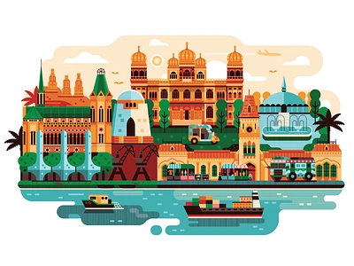 Karachi Cityscape cityscape flat design illustration karachi pakistan poster scene skyline travel