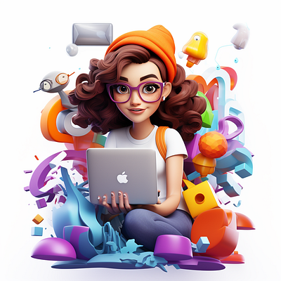 College Girl character college creative free girl graphics illustration laptop macbook school