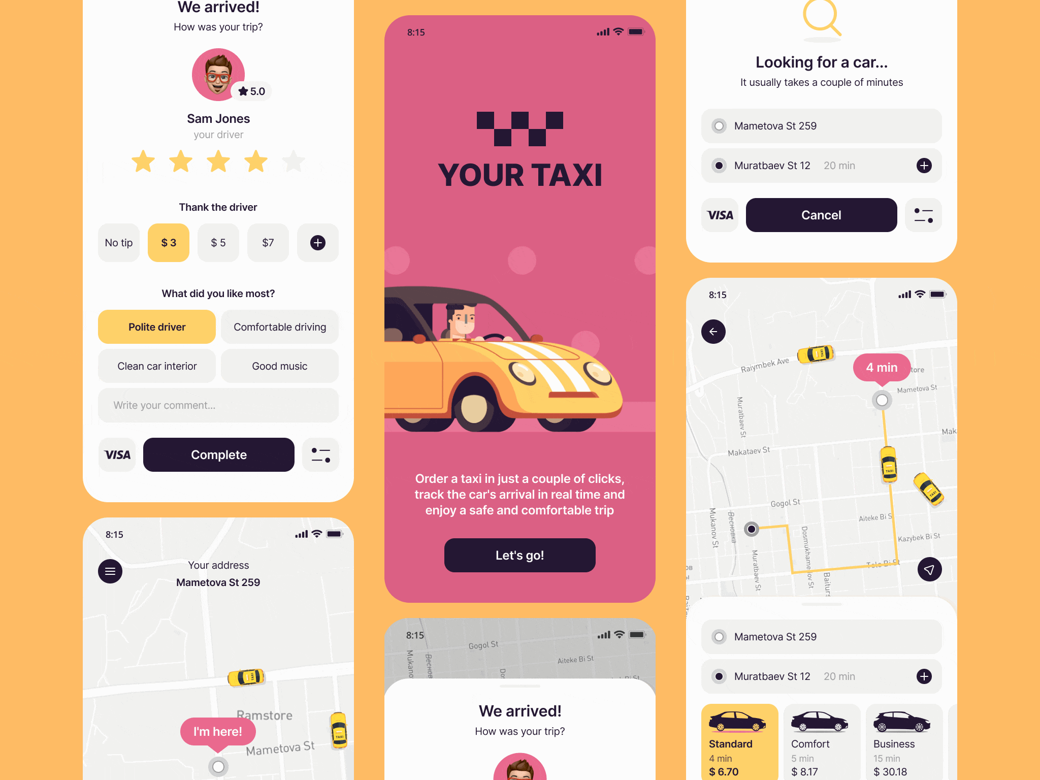 Taxi booking app animation app concept design illustration mobile app mobile taxi app taxi taxi app taxi booking app ui uiux ux web