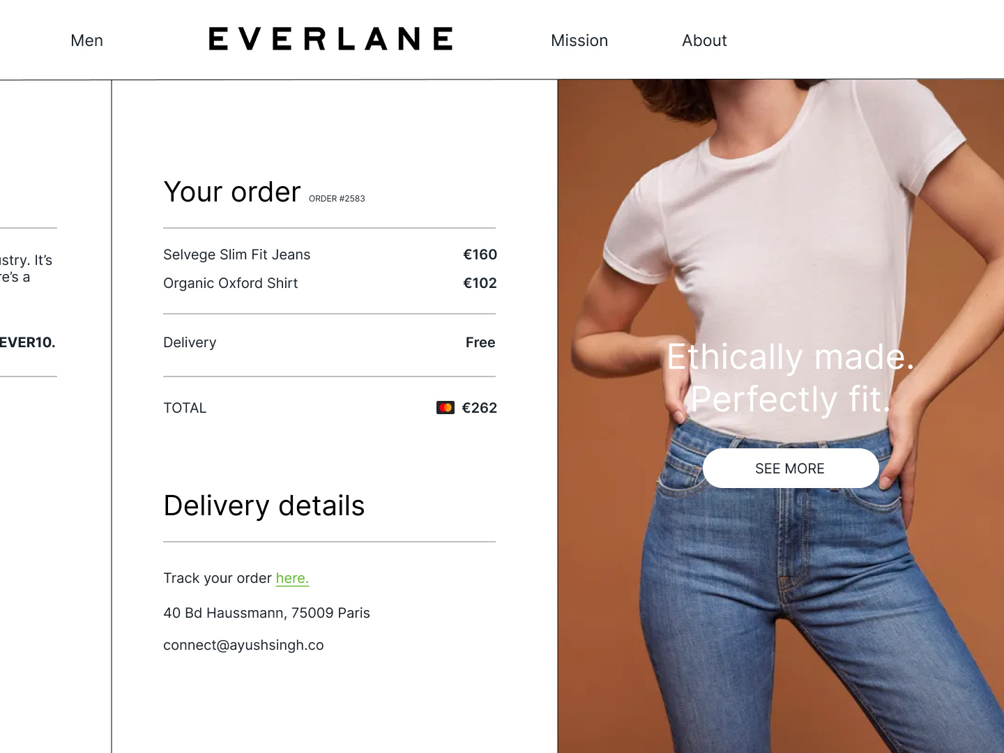 Everlane order details screen redesign by Ayush Singh on Dribbble