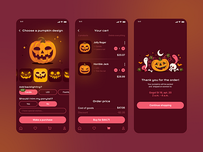 Custom pumpkins Halloween store app app boo concept design halloween happy halloween helloween app helloween store helloween store app illustration mobile app pumpkin store pumpkins pumpkins store pumpkins store app pumpkun pumpkuns shop ui uiux web