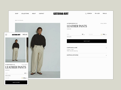 Product page | Katerina Kvit branding clothing brand design e commerce premium design product page ui uiux ux web webdesign webproduction website