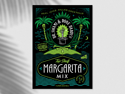 Margarita Mix badge design beach cocktail graphic design illustration island label design logo design margarita margarita mix palms skull waves