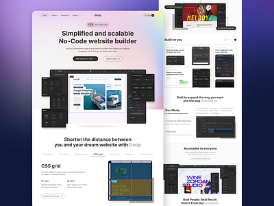 No-Code Website Builder Landing Page gradient header landing page mesh gradient minimal mobile no code platform no code website people popular design product design trending ui ui design web ui website website builder website design