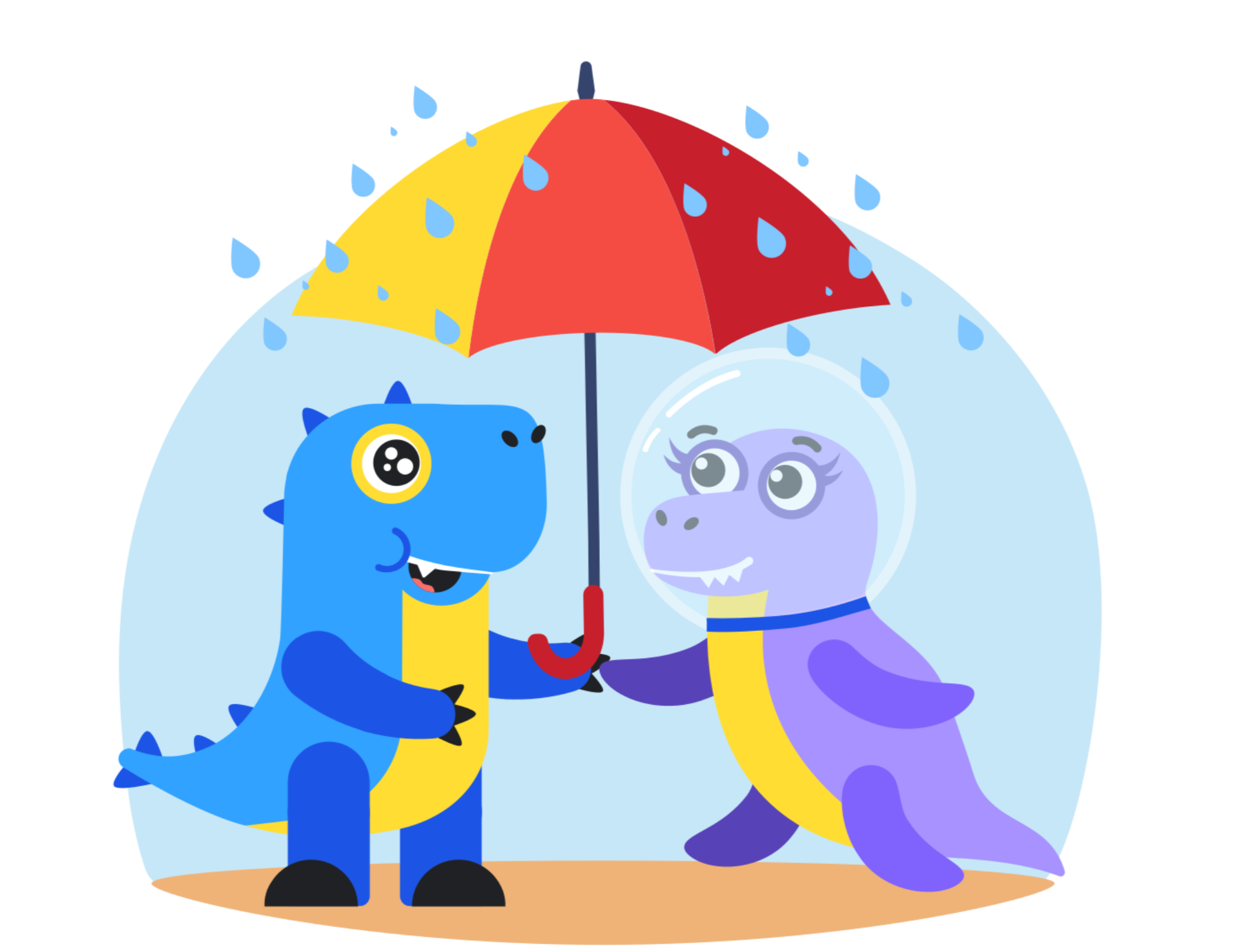 Решавр и Клеозавр под зонтом education remote learning study дождь друзья зонт образавр образование обучение погода