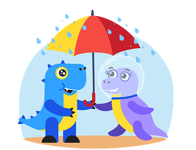 Решавр и Клеозавр под зонтом education remote learning study дождь друзья зонт образавр образование обучение погода
