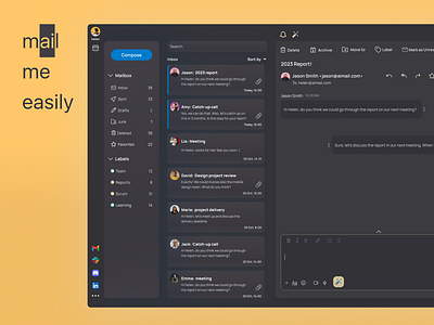 Email made simple with AI ai darkmode design desktop desktopemail dribbble emailai emaildesktop emailintegration emailreminders emails notifications ui uidesign uxai